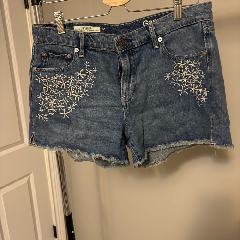 Gap Women's Blue Denim Shorts with Star Embroidery